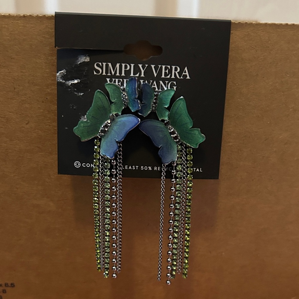 Nwt Simply Vera Vera Wang Green Butterfly Earrings